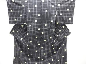 格子織り出し手織り紬着物